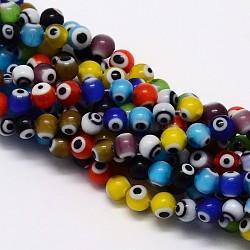 Handmade Evil Eye Lampwork Round Bead Strands, Mixed Color, 6mm, Hole: 1mm, about 65pcs/strand, 14.17 inch