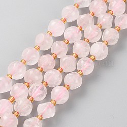 Natural Madagascar Rose Quartz Beads Strands, with Seed Beads, Six Sided Celestial Dice, Faceted, 8~8.5x8~8.5mm, Hole: 1mm, about 20pcs/strand, 7.99 inch(20.3cm)
