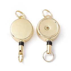 Carretes de insignia de aleación, porta credencial retráctil, con anillo partido, plano y redondo, la luz de oro, 52~370x21x9.5mm