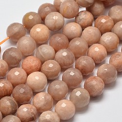 Facettiert rund natürliche sunstone Perlen Stränge, 10 mm, Bohrung: 1 mm, ca. 38 Stk. / Strang, 15.4 Zoll