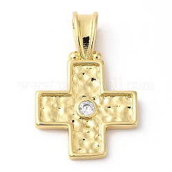 Rack Plating Brass Micro Pave Cubic Zirconia Pendants, Long-Lasting Plated, Lead Free & Cadmium Free, Cross, Real 18K Gold Plated, 24x16x5mm, Hole: 5.5x3mm
