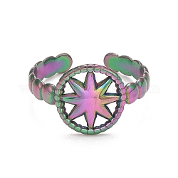 Rainbow Color Ion Plating (IP) 304 Stainless Steel Open Cuff Rings, Star, US Size 8 3/4(18.7mm), Tray: 12x11.5mm