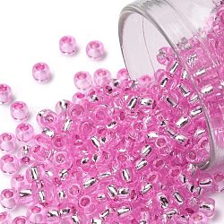 Toho perles de rocaille rondes, Perles de rocaille japonais, (38) rose doublé d'argent, 8/0, 3mm, Trou: 1mm, environ 1110 pcs/50 g