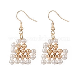 Boucles d'oreille en perle naturelle, bijoux en fil de laiton doré pour femme, motif de coeur, 40mm, pin: 0.7 mm