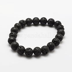 Bracelets extensibles à perles rondes en pierre de lave naturelle, 2 pouce (50 mm), perles: 10 mm, 18 pcs / chapelet