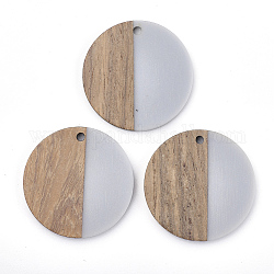Resin & Walnut Wood Pendants, Flat Round, Light Steel Blue, 28x3~4mm, Hole: 1.8mm