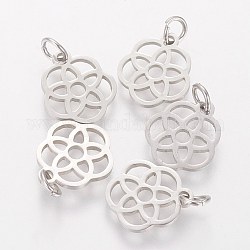 304 Stainless Steel Pendants, Flower, Stainless Steel Color, 13x12x1.1mm, Hole: 3mm