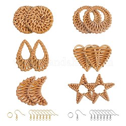 Kits de fabricación de aretes de paja de ratán / bastón de caña de diy, con los ganchos del pendiente de bronce, hierro anillos del salto abierto, color mezclado