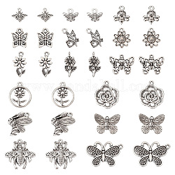 30 Stück 15-tibetische Anhänger aus tibetischem Stil, Insektenzauber, Antik Silber Farbe, 10~25.5x9.5~29x1.5~13 mm, Bohrung: 1.4~2 mm, 2pcs / style