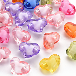 Transparente Acryl Perlen, Perle in Perlen, Herz, Mischfarbe, 15.5x21.5x12 mm, Bohrung: 3 mm