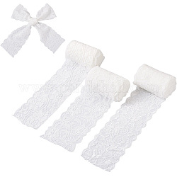 Yilisi 3 borse 3 fili di poliammide stile elasticizzato bordo in pizzo elastico, nastro di pizzo motivo floreale, piatto, bianco, 1 borsa/stile
