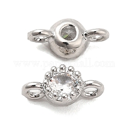 Brass Pave Clear Glass Connector Charms, Single Stone Flat Round Links, Platinum, 8x4x3mm, Hole: 1.2mm