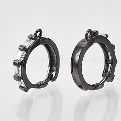 Électrophorèse laiton huggie hoop boucle d'oreille accessoires, avec zircone cubique et boucle, clair, noir, 15x15x3mm, Trou: 1mm, pin: 0.7x1 mm