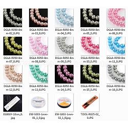 DIY Transparent Spray Painted Glass Round Beads Stretch Bracelets Making Kits, include Sharp Steel Scissors, Elastic Crystal Thread, Stainless Steel Beading Needles, Mixed Color, Beads: 8mm, Hole: 1.3~1.6mm, 525pcs/set