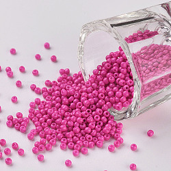 11/0 Grade A Baking Paint Glass Seed Beads, Round, Hot Pink, 2.3x1.5mm, Hole: 1mm, about 5300pcs/50g