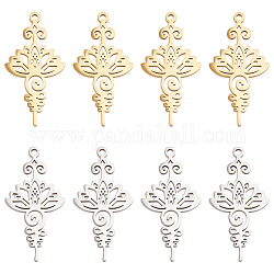 Unicraftale 12Pcs 2 Colors 201 Stainless Steel Pendant,  Hollow Charms, Flower, Golden & Stainless Steel Color, 33.5x17x1.5mm, Hole: 1.5mm, 6pcs/color