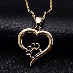 Coeur en alliage avec collier pendentif empreinte de patte pour les femmes, or, 21.65 pouce (55 cm)