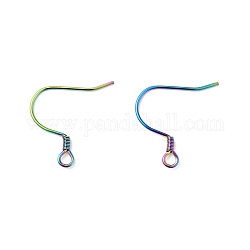 Crochets d'oreilles en 304 acier inoxydable, avec boucles horizontales, couleur arc en ciel, 18~19x18~19x1.5mm, Trou: 2mm, 22 jauge, pin: 0.6 mm