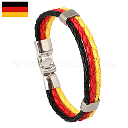 Flag Color Imitation Leather Triple Line Cord Bracelet with Alloy Clasp, Germany Theme Jewelry for Women, Black, 8-5/8 inch(22cm)
