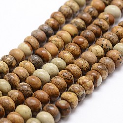 Chapelets de perles en jaspe avec images naturelles, rondelle, 8x5mm, Trou: 1mm, Environ 75 pcs/chapelet, 14.9 pouce ~ 15.1 pouces