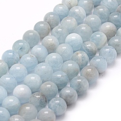 Natürliche Aquamarin Perlen Stränge, Runde, 8~8.5 mm, Bohrung: 1 mm, ca. 49 Stk. / Strang, 15.7 Zoll (40 cm)