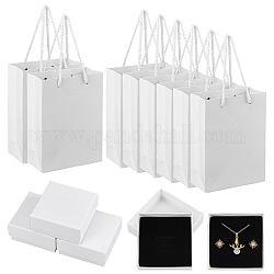 Nbeads 8pcs coffrets cadeaux en papier carré, avec éponge noire et sacs fourre-tout en carton rectangle 8pcs, blanc, coffrets cadeaux : 8.45x8.55x3.7 cm