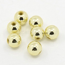 Perles rondes acryliques de placage en plastique, lumière dorée plaqué, 16mm, Trou: 2mm, environ 250 pcs / livre