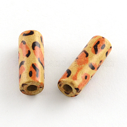 Printed Wood Beads, Column, Orange, 20x7mm, Hole: 3mm, about 2380pcs/1000g