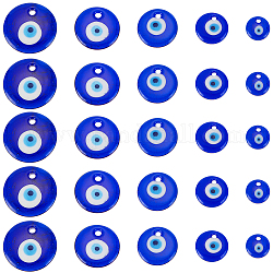 OLYCRAFT 25Pcs Blue Evil Eye Beads Charms 15mm 20mm 25mm 30mm 35mm Evil Eye Glass Beads Blue Flat Evil Eye Beads Eyeball Spacer Beads for Bracelets Necklace Earrings Jewelry Making Home Craft Decor