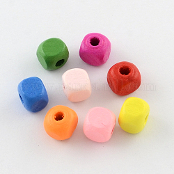 Dyed Natural Wood Beads, Cube, Mixed Color, 8x8x8mm, Hole: 3mm