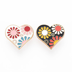 2Pcs 2 Color Heart Flower Enamel Pins, Alloy Brooches for Backpack Clothes, Light Gold, Nickel Free & Lead Free, Mixed Color, 23.5x25x2mm, Pin: 1mm, 1pc/color