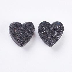 Galvanische natürliche druzy Achat Perlen, Herz, schwarz vernickelt, 9~10x9~10x5~7 mm, Bohrung: 1~2 mm