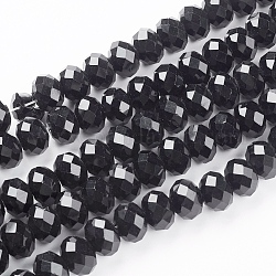 Handmade Glass Beads, Faceted Rondelle, Black, 16x12mm, Hole: 1mm, about 48pcs/strand