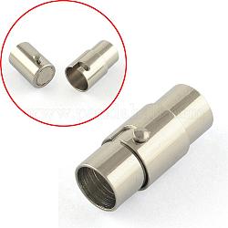Smooth Surface 316 Surgical Stainless Steel Locking Tube Magnetic Clasps, Column, Stainless Steel Color, 18x8x8mm, Half Hole: 6mm