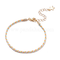 Bracelets de cordon tressé en coton, avec 304 breloques étoile en acier inoxydable plaqué or et fermoirs à pince de homard, colorées, 7-5/8 pouce (19.3 cm), 2.5mm