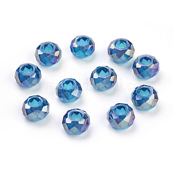 Glass European Beads, Large Hole Beads, No Metal Core, Faceted, Rondelle, Deep Sky Blue, 14x8mm, Hole: 5mm