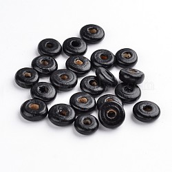 Natural Wood Beads, Lead Free, Flat Round, Dyed, Black, 11x4mm, Hole: 3mm, about 2500pcs/500g