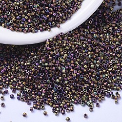 MIYUKI Delica Beads Small, Cylinder, Japanese Seed Beads, 15/0, (DBS1055) Matte Metallic Gray Dusk Gold Iris, 1.1x1.3mm, Hole: 0.7mm, about 3500pcs/10g