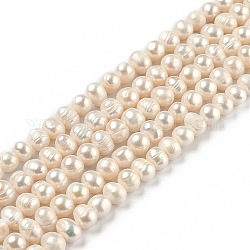 Natural Cultured Freshwater Pearl Beads Strands, Potato, Bisque, 6.5~7x6.5~7mm, Hole: 0.6mm, about 52pcs/strand, 13.58 inch(34.5cm)