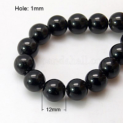 Sintetico pietra nera fili di perline, tinto, tondo, nero, 12mm, Foro: 1 mm, circa 16pcs/filo, 7.8 pollice