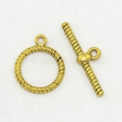 Tibetan Style Alloy Toggle Clasps, Cadmium Free & Nickel Free & Lead Free, Textured, Ring, Antique Golden, Ring: 20mm, Inner Diameter: 15.5mm, Bar: 27.5mm, Hole: 2mm