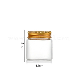 コラムガラススクリュートップビーズ貯蔵チューブ  アルミニウム製の口が付いた透明なガラス瓶  ゴールドカラー  4.7x5cm  容量：50ml（1.69fl.oz）