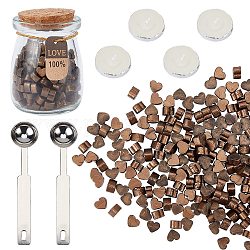 Kits de partículas de cera de sellado craspire para sello de sello retro, con cuchara de acero inoxidable, vela, jarra de vidrio, coco marrón, 7.3x8.6x5mm, aproximamente 110~120 unidades / bolsa, 2 bolsa