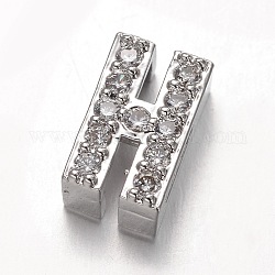 Platinum Plated Brass Micro Pave Cubic Zirconia Letter Slide Charms, Letter.H, 9x5.5x4.5mm, Hole: 4.5x1.5mm