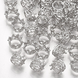 Perline in ottone, con zirconi, perline con foro grande, corona, Vero platino placcato, 8x6mm, Foro: 6 mm