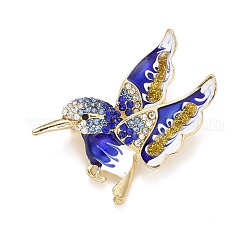 Spilla smaltata uccello con strass, distintivo in lega animale per vestiti zaino, oro, blu, 40x43x11mm