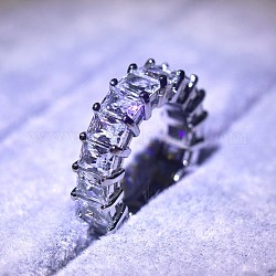 Anillos de dedo de latón, con diamante de imitación, Rectángulo, Platino, cristal, nosotros tamaño 5 (15.7 mm)
