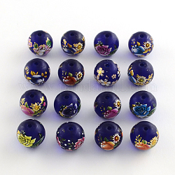 Blumenmuster Glas runde Perlen, matt, Mischfarbe, 14x13 mm, Bohrung: 1.5 mm