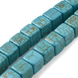 Filo di perline turchesi sintetici, tinto, cubo, blu cadetto, 9.5~10x9.5~10x9.5~10mm, Foro: 1.6 mm, su 12 fili / 1000 g