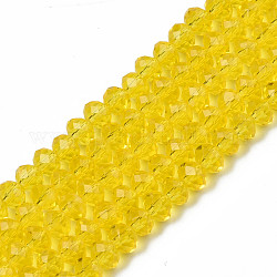 Filo di perline in vetro, sfaccettato, rondelle, giallo, 3.5x3mm, Foro: 0.4 mm, circa 123~127pcs/filo, 13.78 pollice ~ 14.17 pollici (35~36 cm)